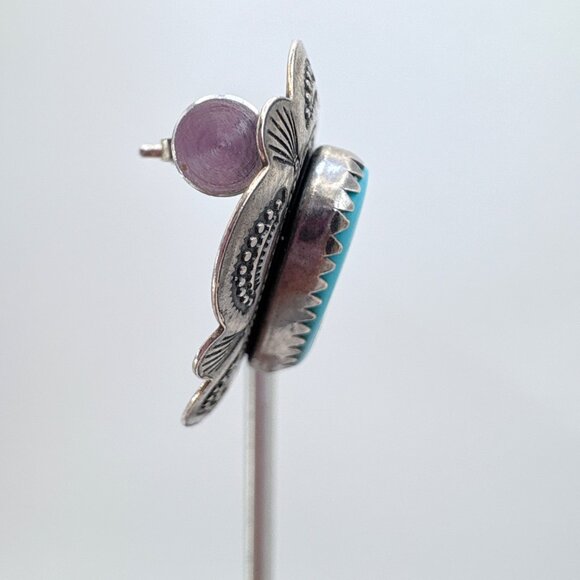 VTG Sterling Silver 925 Turquoise Bear Paw Heart Earrings Size 1" Length - Picture 8 of 11